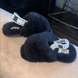 UGG Black Fluffy Slippers